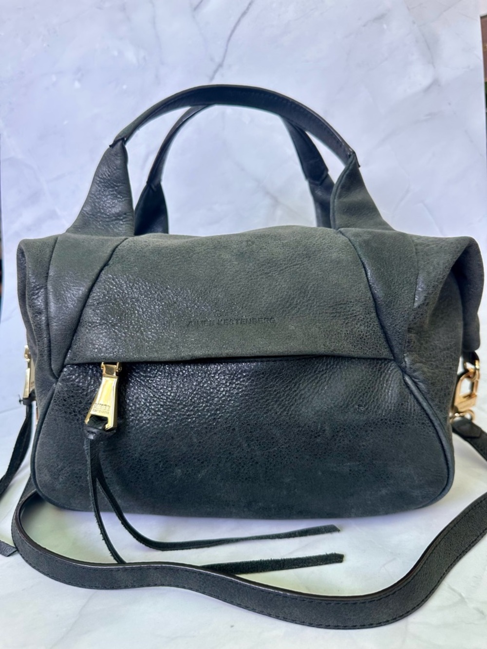Aimee Kestenberg pebbled leather satchel in deep grey